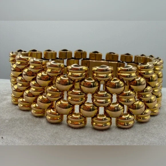 Vintage Swiss thick heavy gold plating panther link gold bracelet - 20 micron - Picture 8 of 16